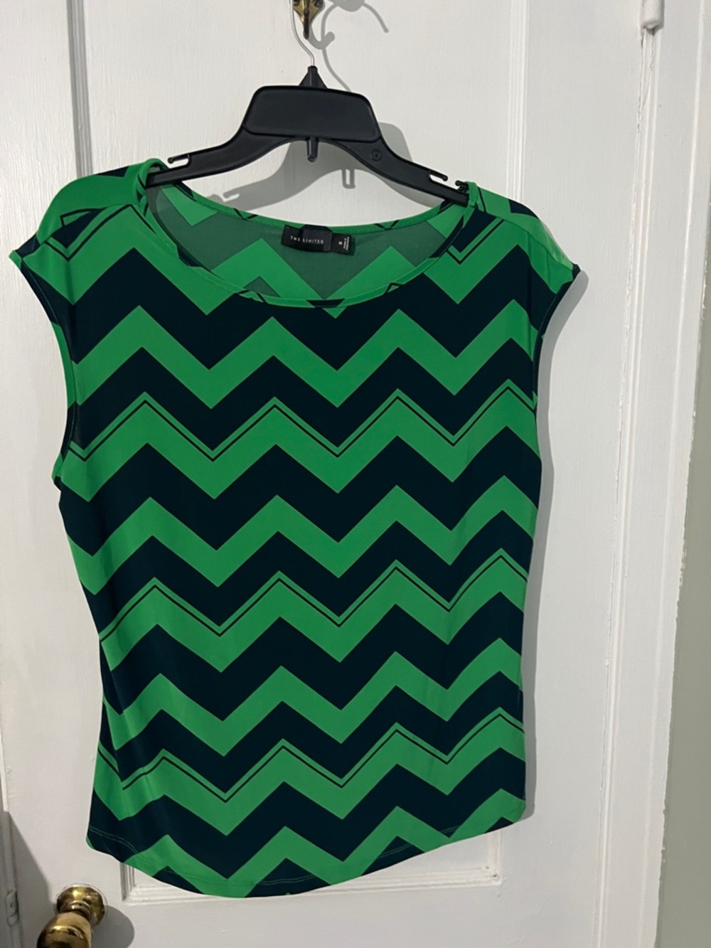 The Limited Green and Navy Chevron Cap Sleeve Tank